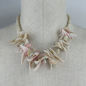 Vintage Seashell Necklace Natural Tropical Puka Shell Choker Pink White 18"